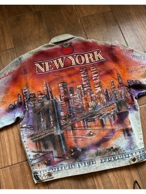 RARE Vintage 1987 Tony Alamo NYC Twin Towers Hand Painted Denim Jacket L